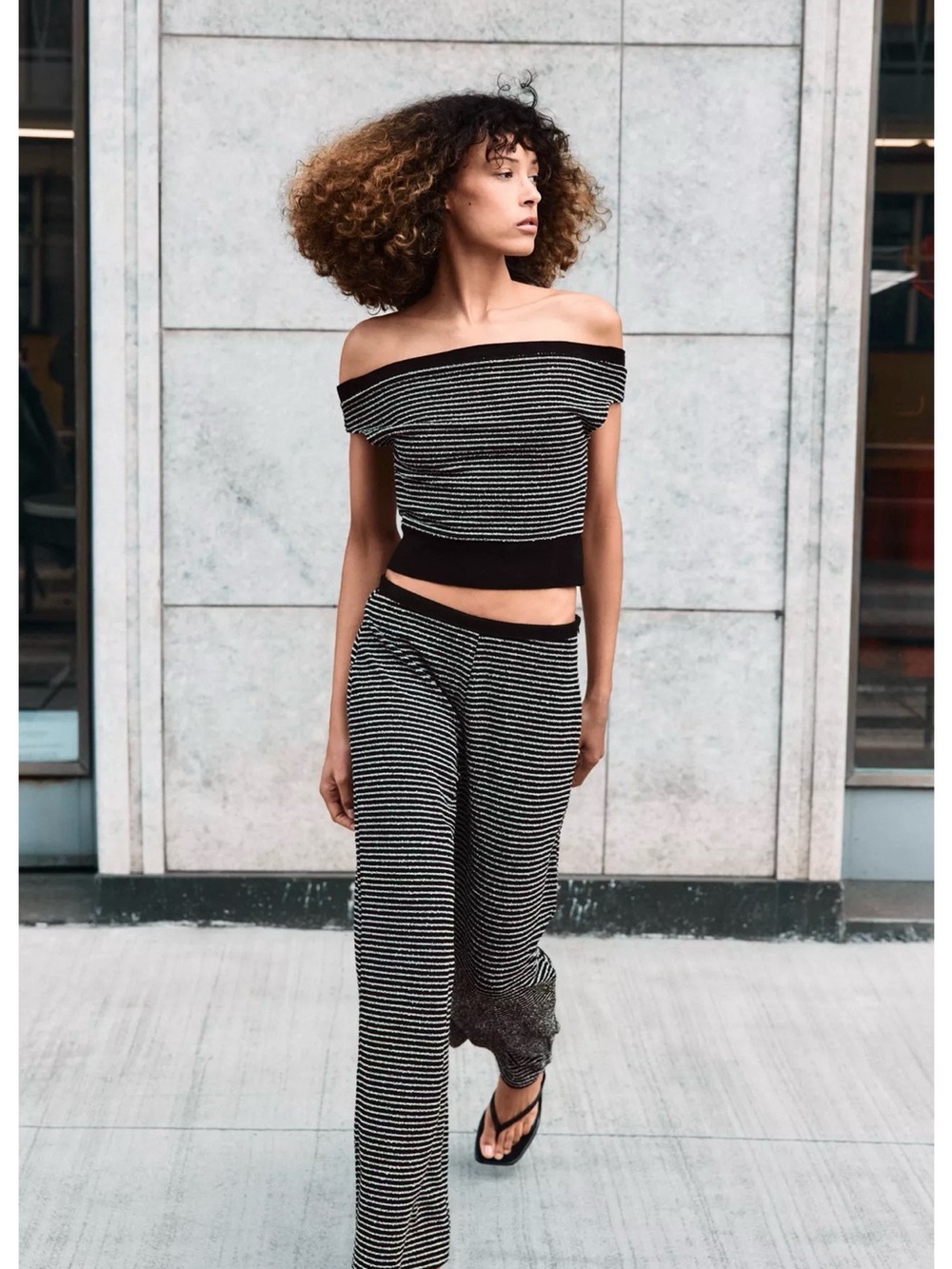 Zara striped boucle top and pants co-ord set